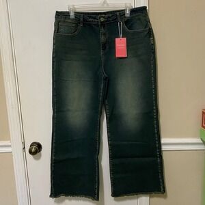 Youth Girls Wide Leg Jeans 2X Raw Hem Boho Granola Girl Hippie School Plus Size